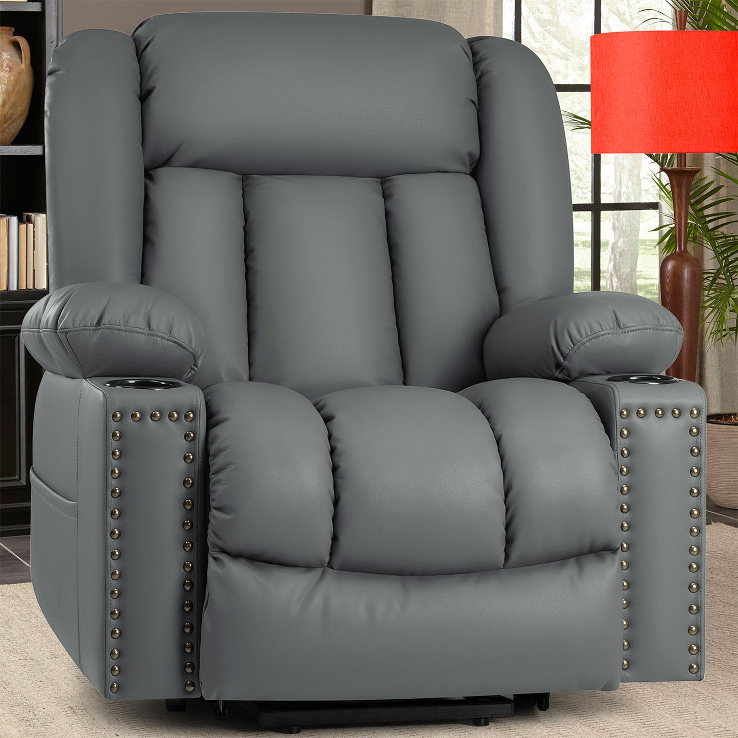 Cfvyne Large Power Lift Chairs Recliners for Elderly with Heated and Massage, Overstuffed Adjustable Lift Chairs, 3 Positions, Breathable Leather, USB-A and USB-C, Cup Holder, Side Pocket