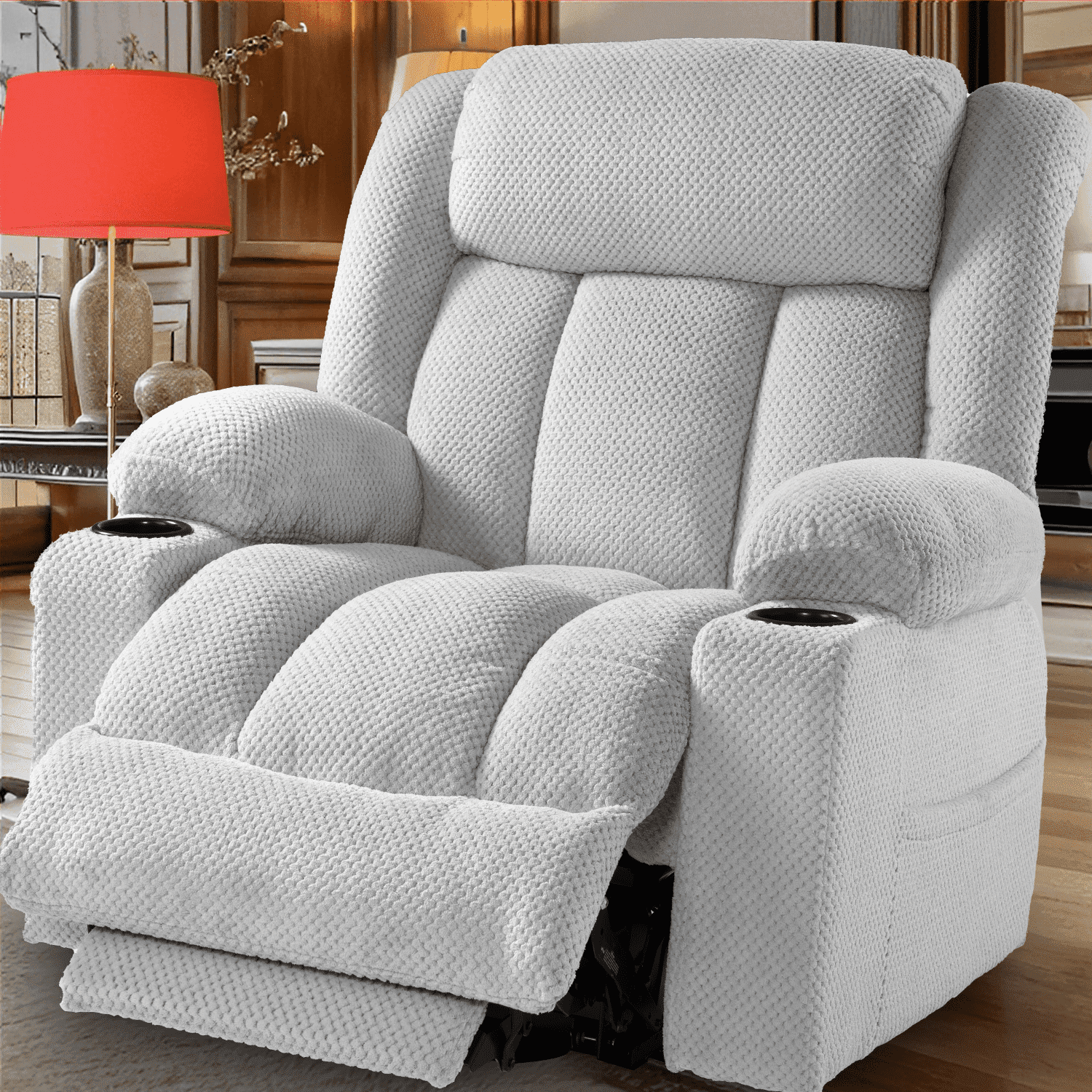 Large-Wide Power Lift Recliner Chair for Elderly, Big and Tall, Heat and Massage, Lift Chairs Recliners with Extended Footrest, Remote Control, 2 Cup Holders