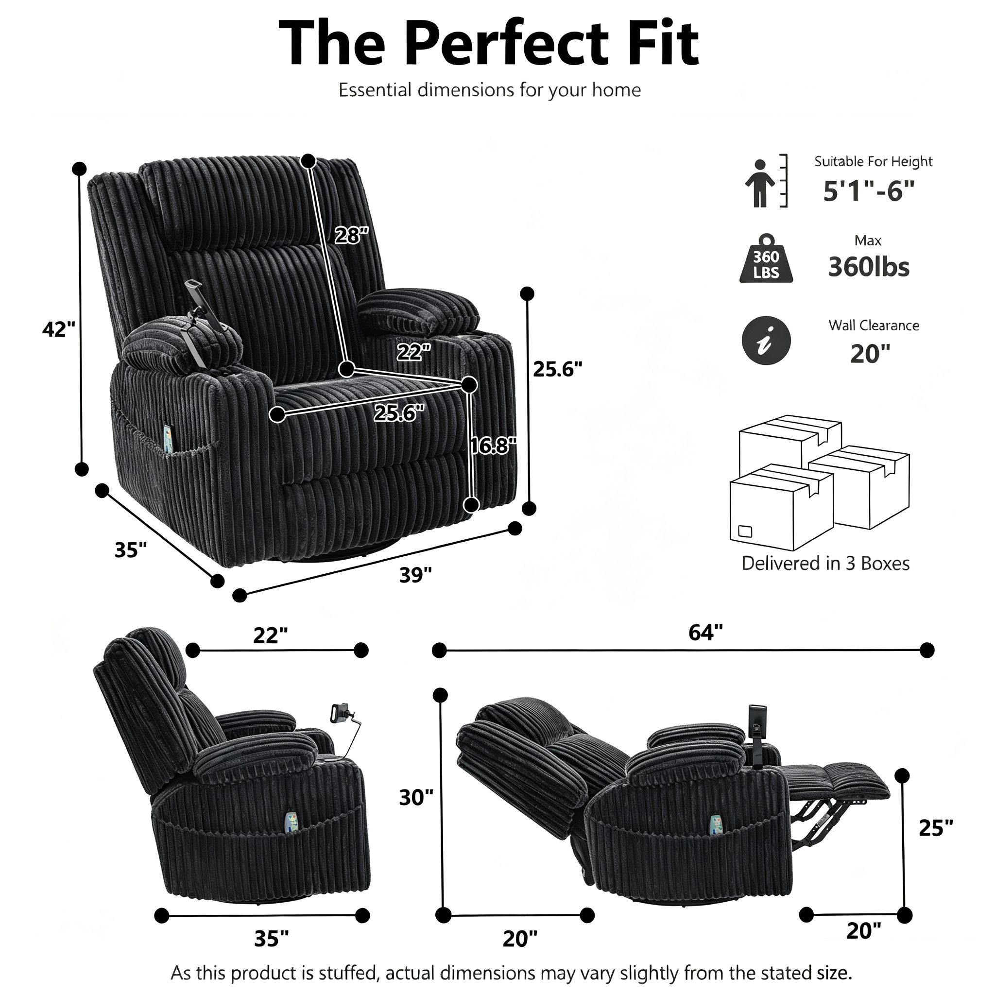 Large Wide Power Lift Recliner Chair for Elderly, Oversized Recliner with Power Headrest, Heat and Massage, Extended Footrest, USB Ports, Cup Holders and Storage Pockets, Dark Gray