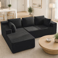 Cfvyne 98" Modular Sectional Sofa with Chaise, Boneless Cloud Couch with Dual-Layer Foam, Deep Seat L-Shaped Corduroy Sofa for Living Room, Black