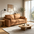 78" Oversized Faux Leather Loveseat Sofa, Deep Seat Couch with Wide Cushions, Scratch-Resistant Vegan Leather, Modern Living Room, Brown