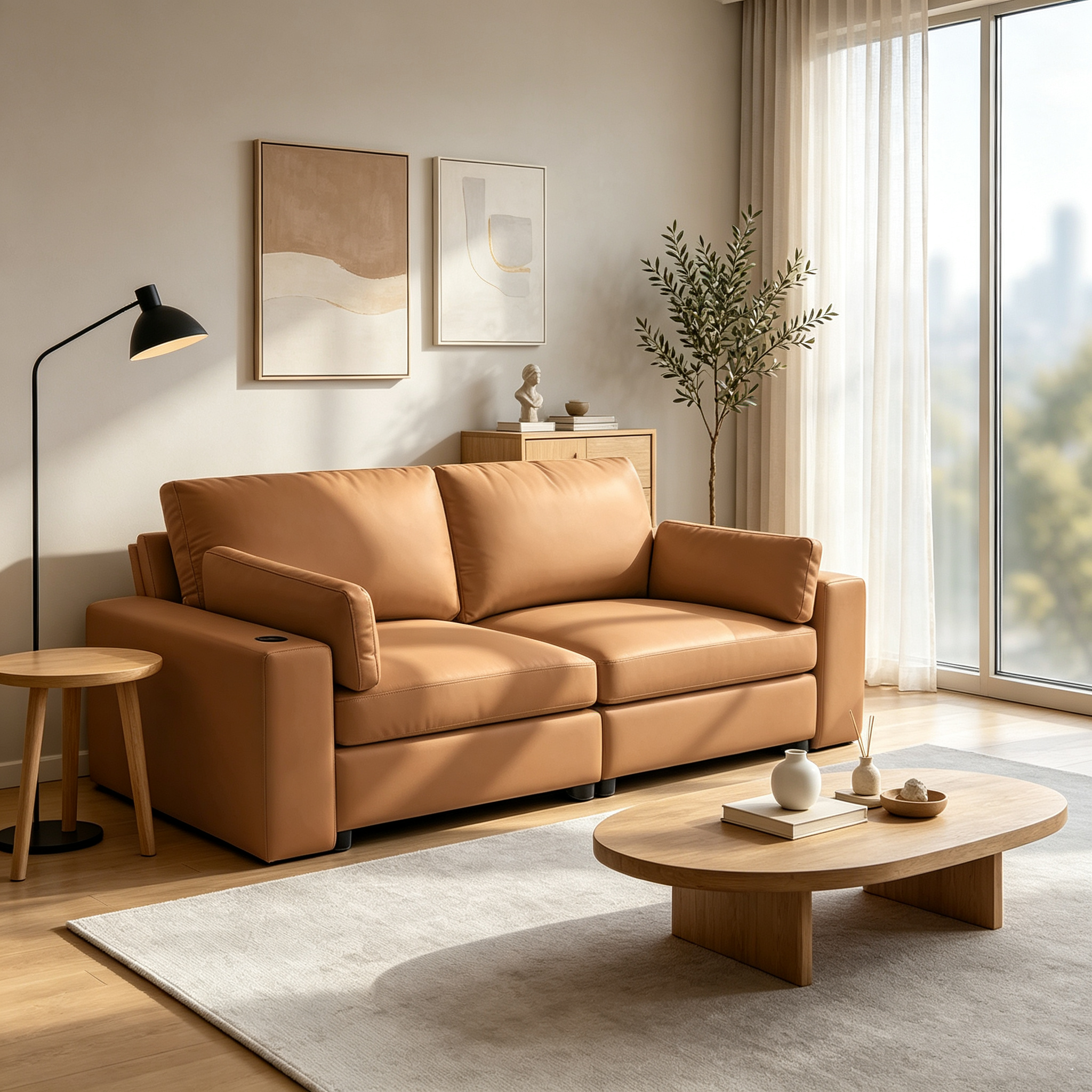 78" Oversized Faux Leather Loveseat Sofa, Deep Seat Couch with Wide Cushions, Scratch-Resistant Vegan Leather, Modern Living Room, Brown