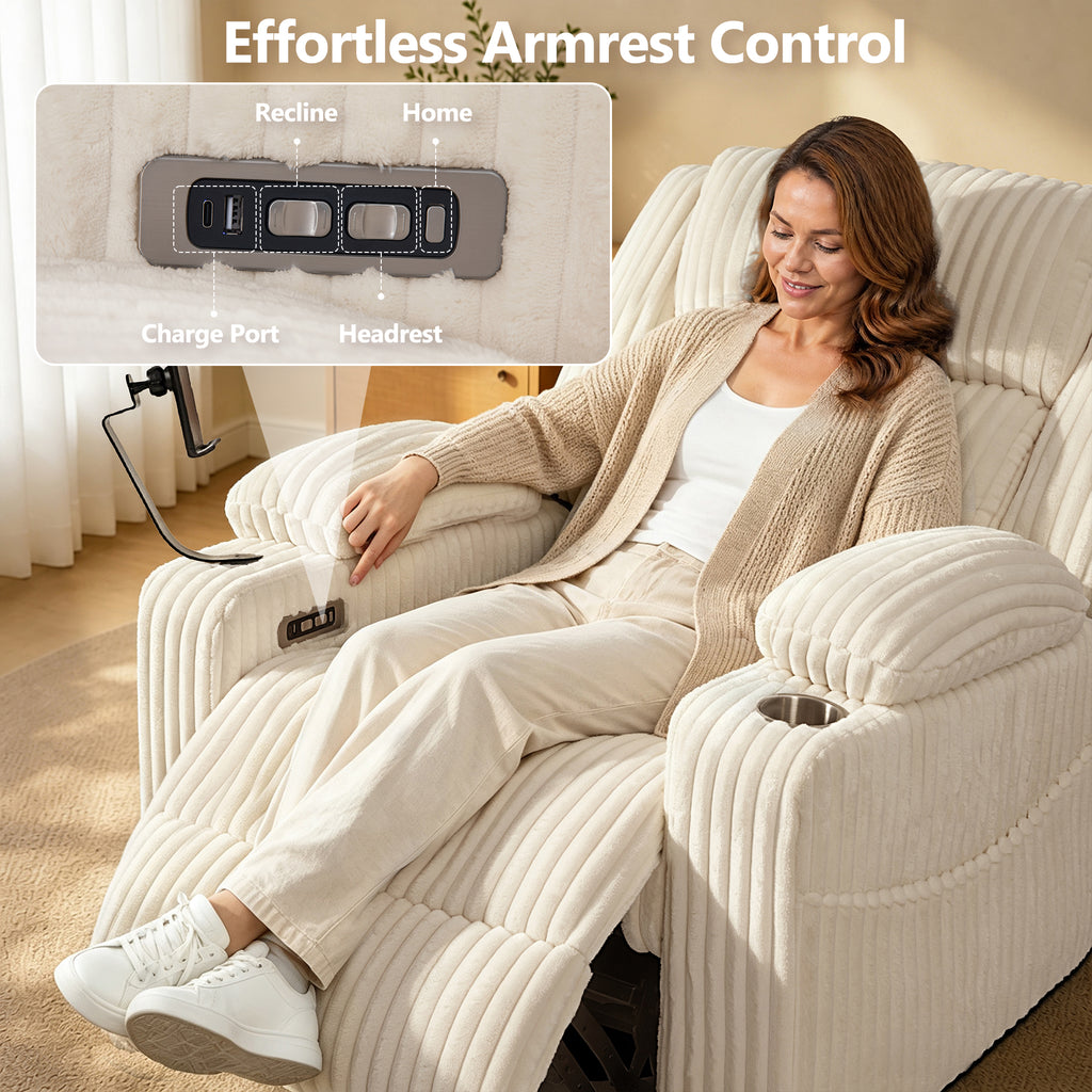 Large Wide Power Lift Recliner Chair for Elderly, Oversized Recliner with Power Headrest, Heat and Massage, Extended Footrest, USB Ports, Cup Holders and Storage Pockets, Beige