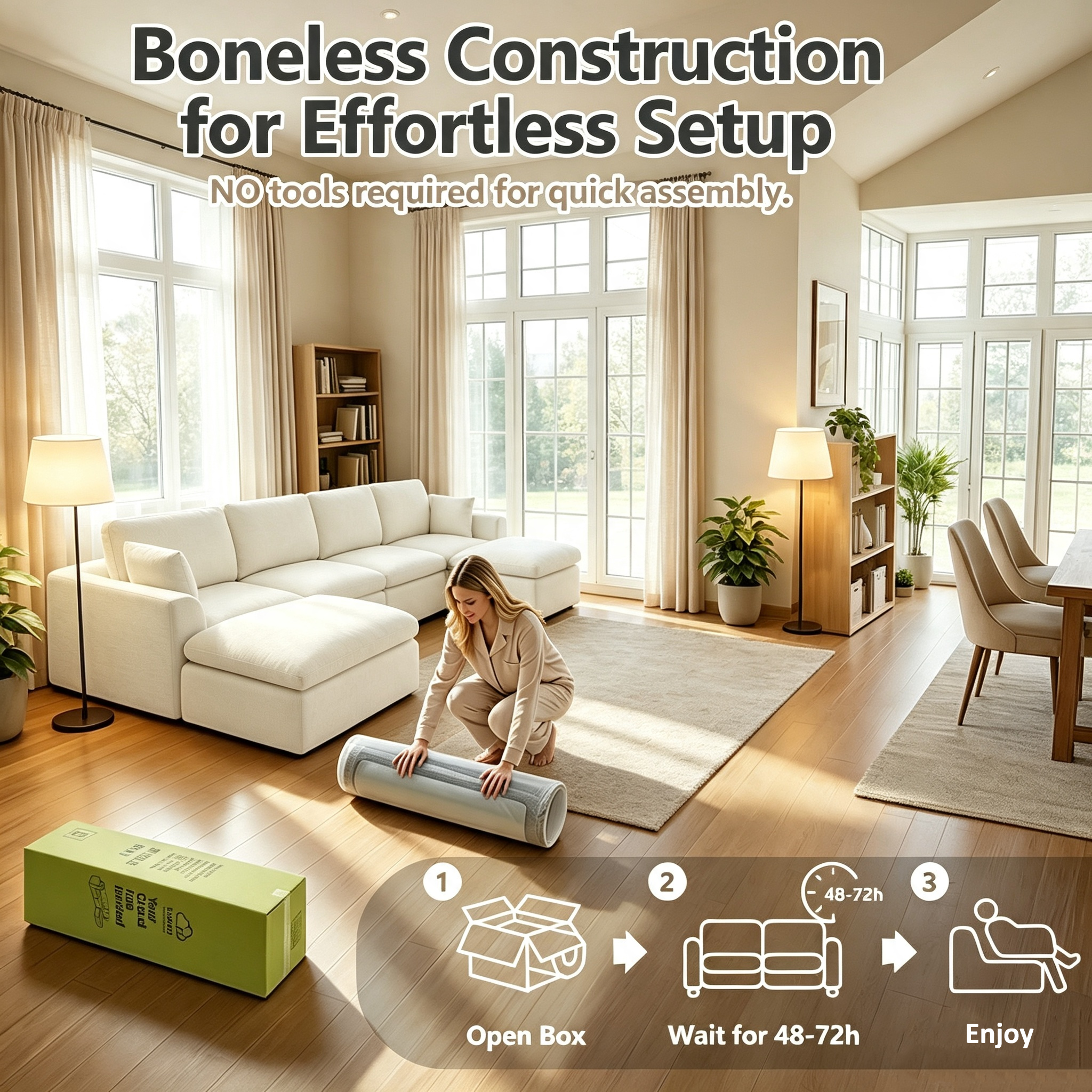 110.5" 3-Seater L-Shaped Cloud Sofa with Ottoman, Deep Seat Modular Sectional Couch with Memory Foam, Soft Chenille Fabric, Plush Comfy Sofa for Living Room, Beige