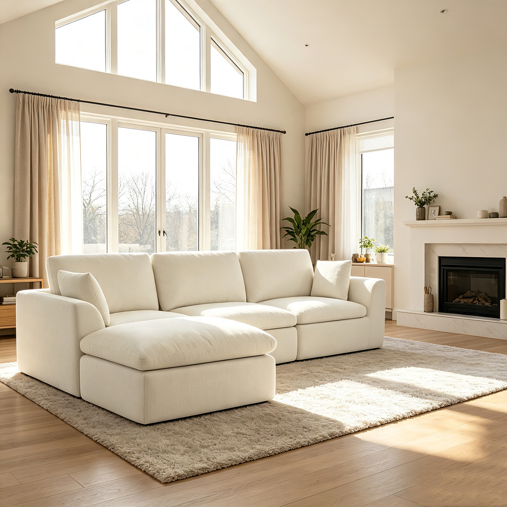 110.5" 3-Seater L-Shaped Cloud Sofa with Ottoman, Deep Seat Modular Sectional Couch with Memory Foam, Soft Chenille Fabric, Plush Comfy Sofa for Living Room, Beige