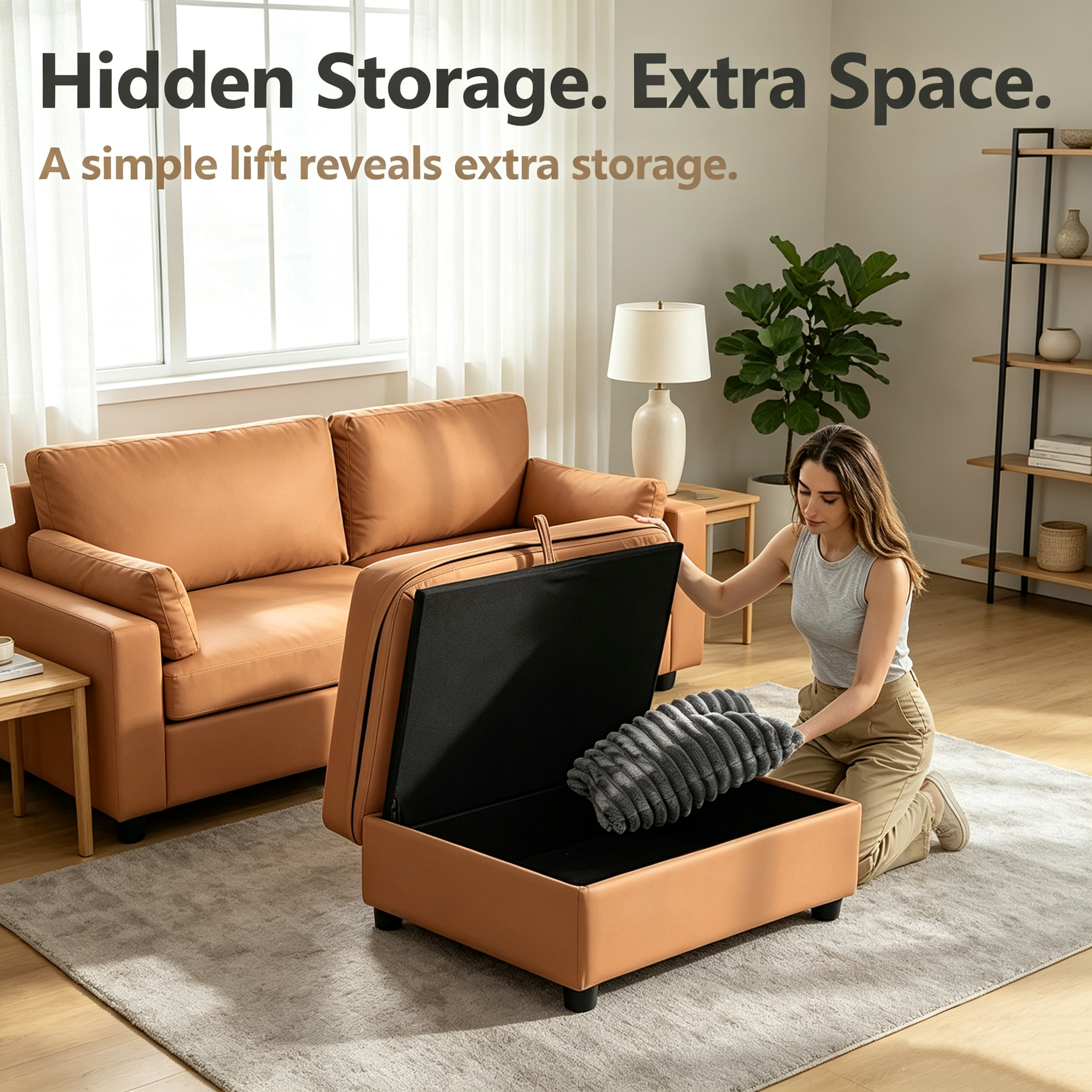 151" Oversized Modular U-Shaped Sectional Sofa with 2 Storage Ottomans, Deep Seat Faux Leather Couch, Scratch-Resistant Vegan Leather, Modern Living Room, Brown
