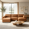 117" Oversized Modular U-Shaped Sectional Sofa with 2 Storage Ottomans, Deep Seat Faux Leather Couch, Scratch-Resistant Vegan Leather, Modern Living Room, Brown
