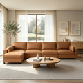 151" Oversized Modular Sectional Sofa with Storage Ottoman, Deep Seat L-Shaped Faux Leather Couch, Scratch-Resistant Vegan Leather, Modern Living Room, Brown