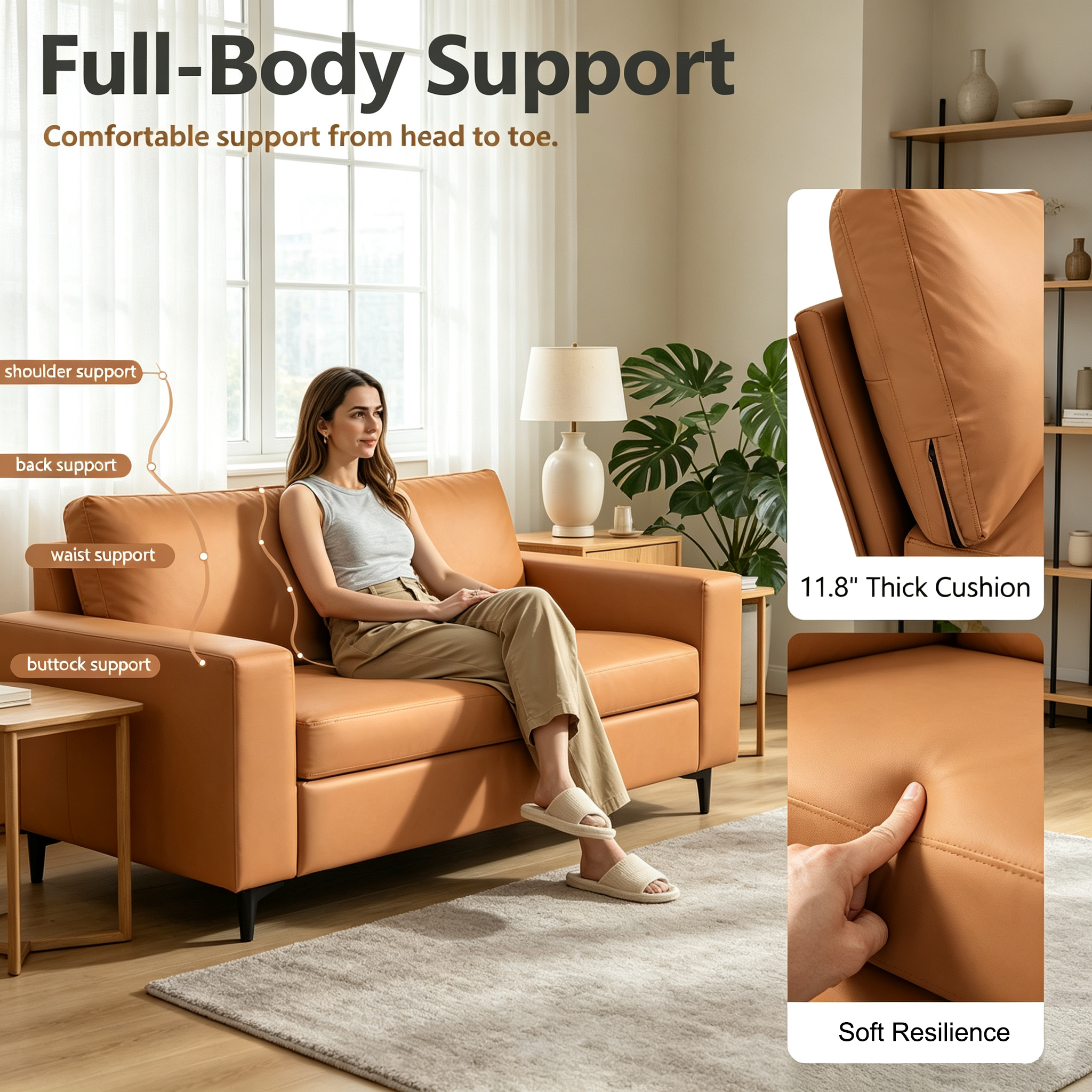 151" Oversized Modular U-Shaped Sectional Sofa with 2 Storage Ottomans, Deep Seat Faux Leather Couch, Scratch-Resistant Vegan Leather, Modern Living Room, Brown