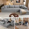 138" L-Shape Modular Cloud Sectional Boneless Sofa with Chaise, Extra-Wide Deep Seat Plush Corduroy Couch for Living Rooms & Apartments (Light Grey)