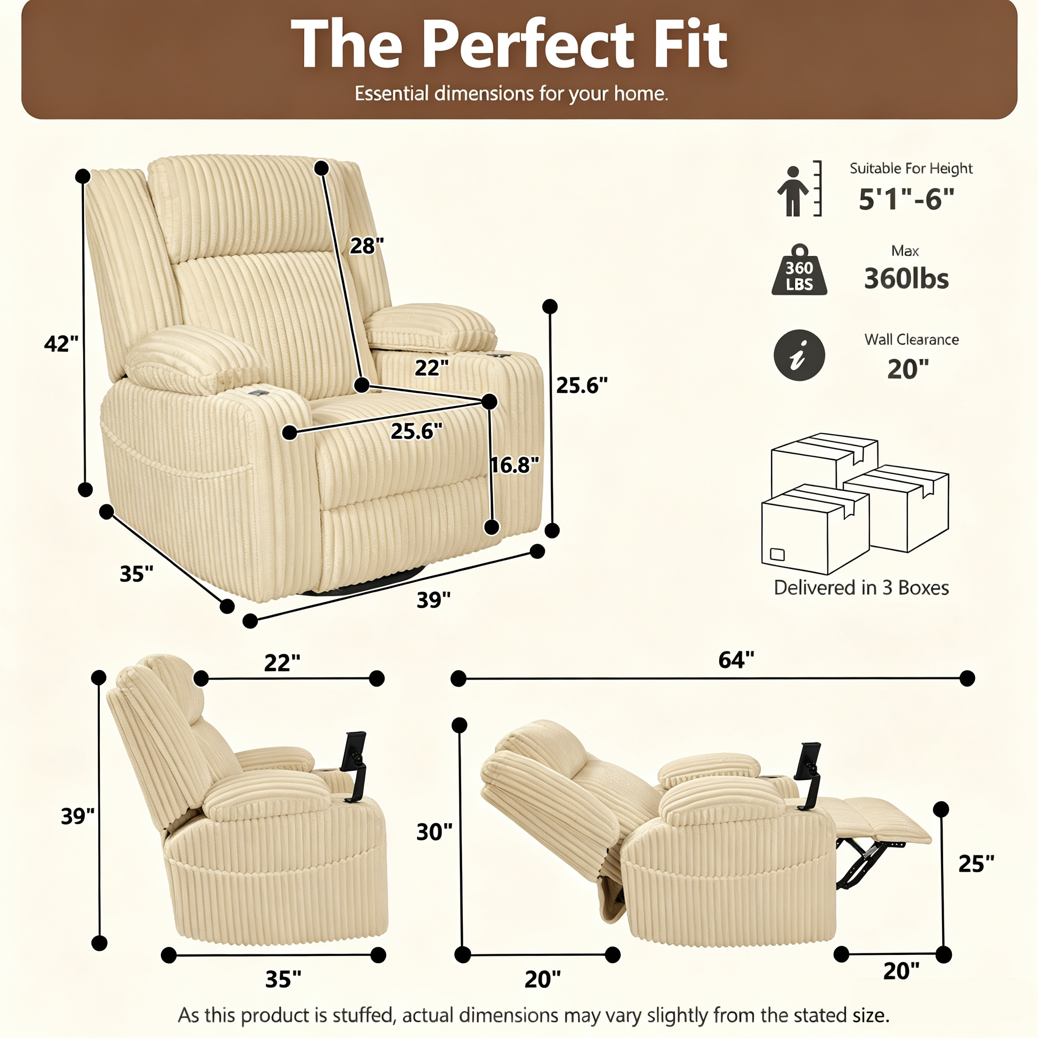 Large Wide Power Lift Recliner Chair for Elderly, Oversized Recliner with Power Headrest, Heat and Massage, Extended Footrest, USB Ports, Cup Holders and Storage Pockets, Khaki
