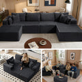 138" U-Shape Modular Cloud Sectional Boneless Sofa with Chaise & Ottoman, Extra-Wide Deep Seat Plush Corduroy Couch for Living Rooms & Apartments (Dark Grey)