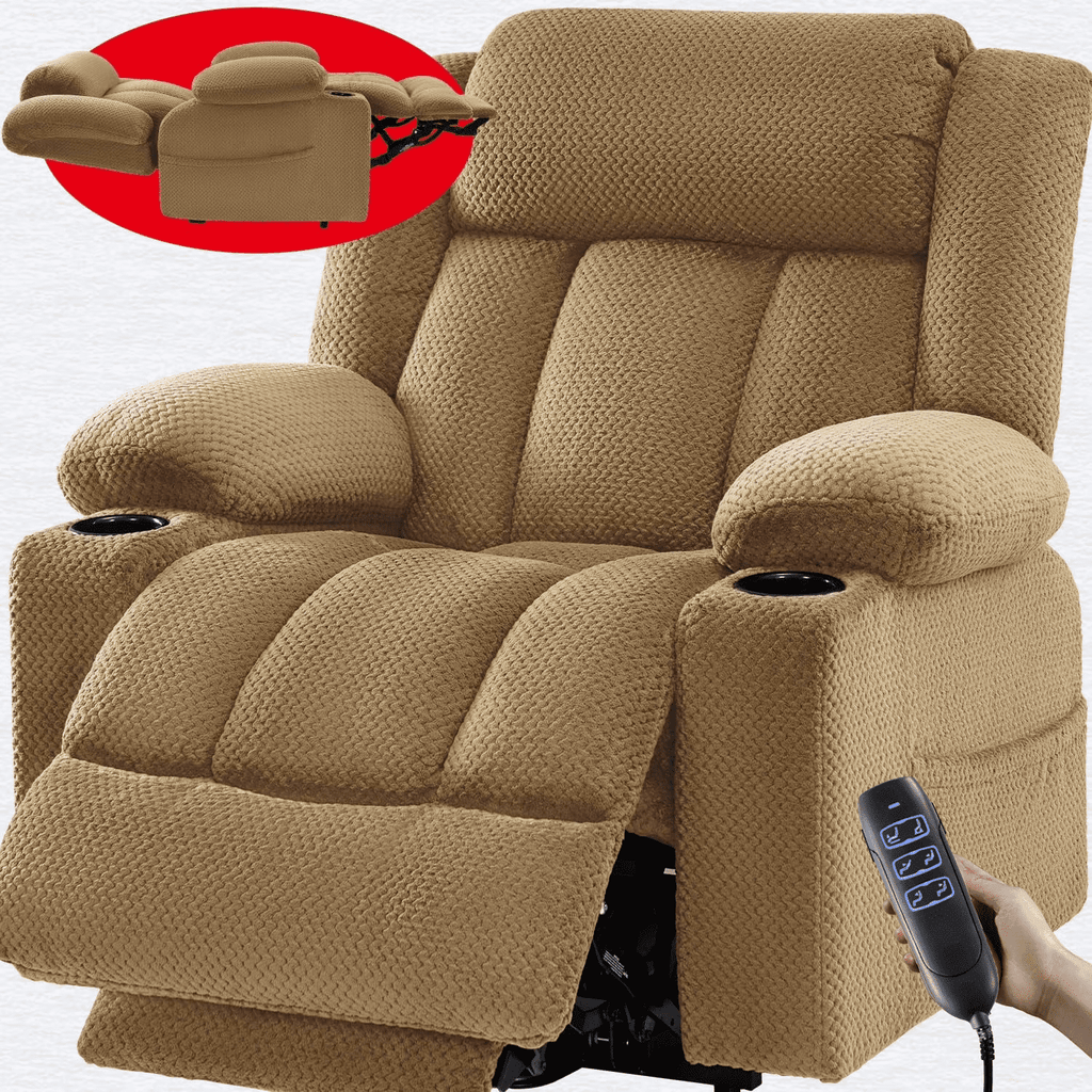 Triple Motor Large-Wide Power Lift Recliner Chair for Elderly Big and Tall, Lay Flat, Heat and Massage, Infinite Position, Power Headrest