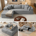108" L-Shape Modular Cloud Sectional Boneless Sofa with Chaise, Extra-Wide Deep Seat Plush Corduroy Couch for Living Rooms & Apartments (Light Grey)