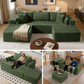 108" U-Shape Modular Cloud Sectional Boneless Sofa with Chaise & Ottoman, Extra-Wide Deep Seat Plush Corduroy Couch for Living Rooms & Apartments (Green)