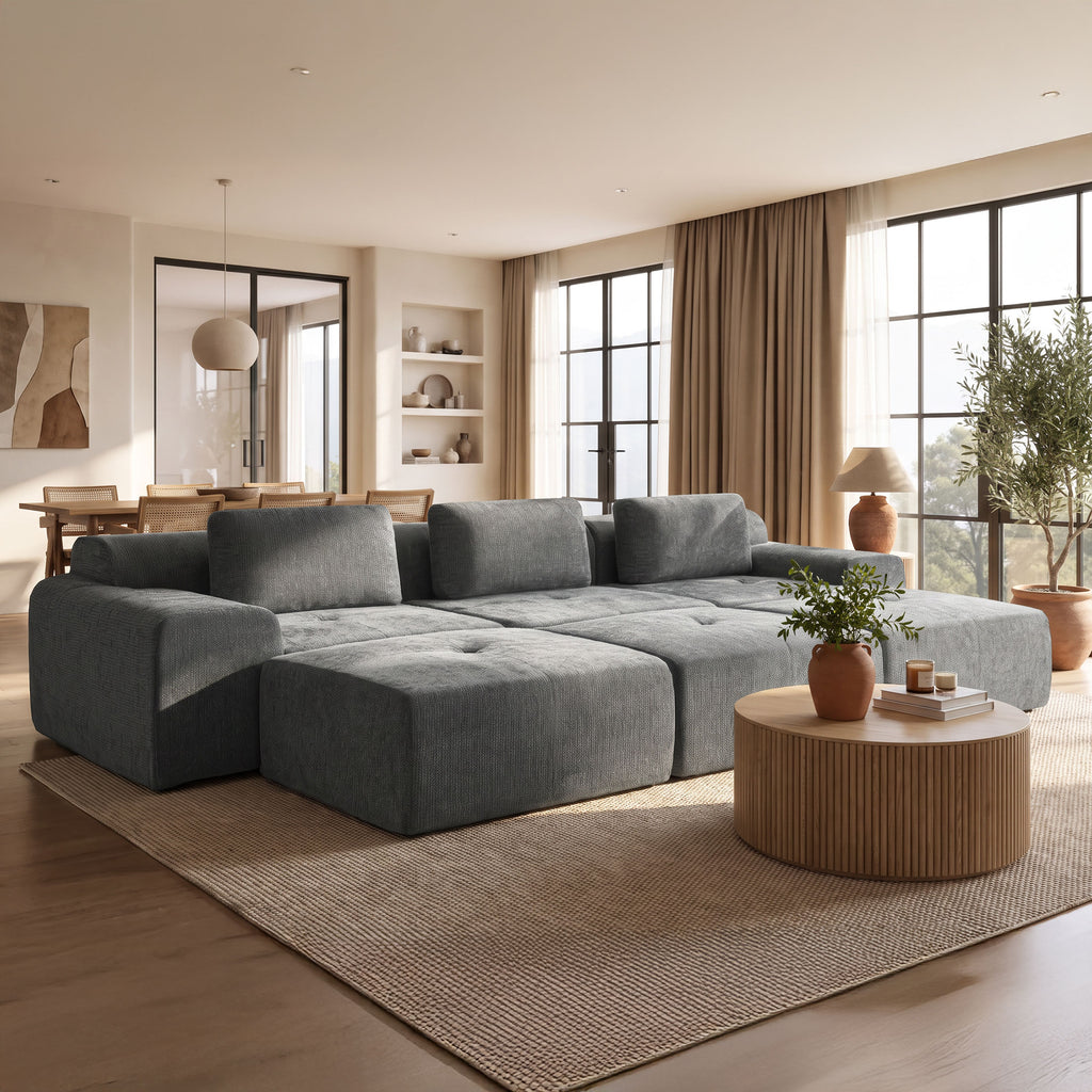 122" Modular Sectional Sofa U-Shaped Oversized Cloud Couch with High Back & Extra Deep Seat, No Assembly Required, Plush Chenille, 5 Seat, Dark Grey