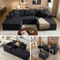 108" U-Shape Modular Cloud Sectional Boneless Sofa with Chaise & Ottoman, Extra-Wide Deep Seat Plush Corduroy Couch for Living Rooms & Apartments (Dark Grey)