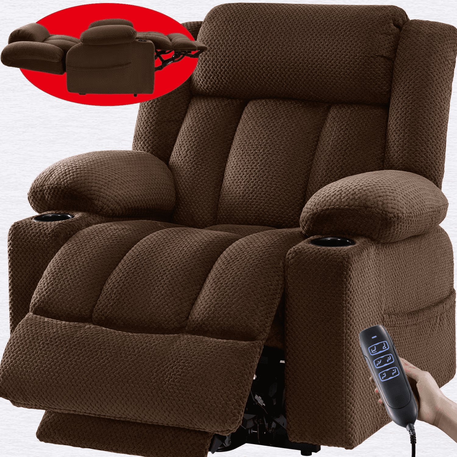 Triple Motor Large-Wide Power Lift Recliner Chair for Elderly Big and Tall, Lay Flat, Heat and Massage, Infinite Position, Power Headrest
