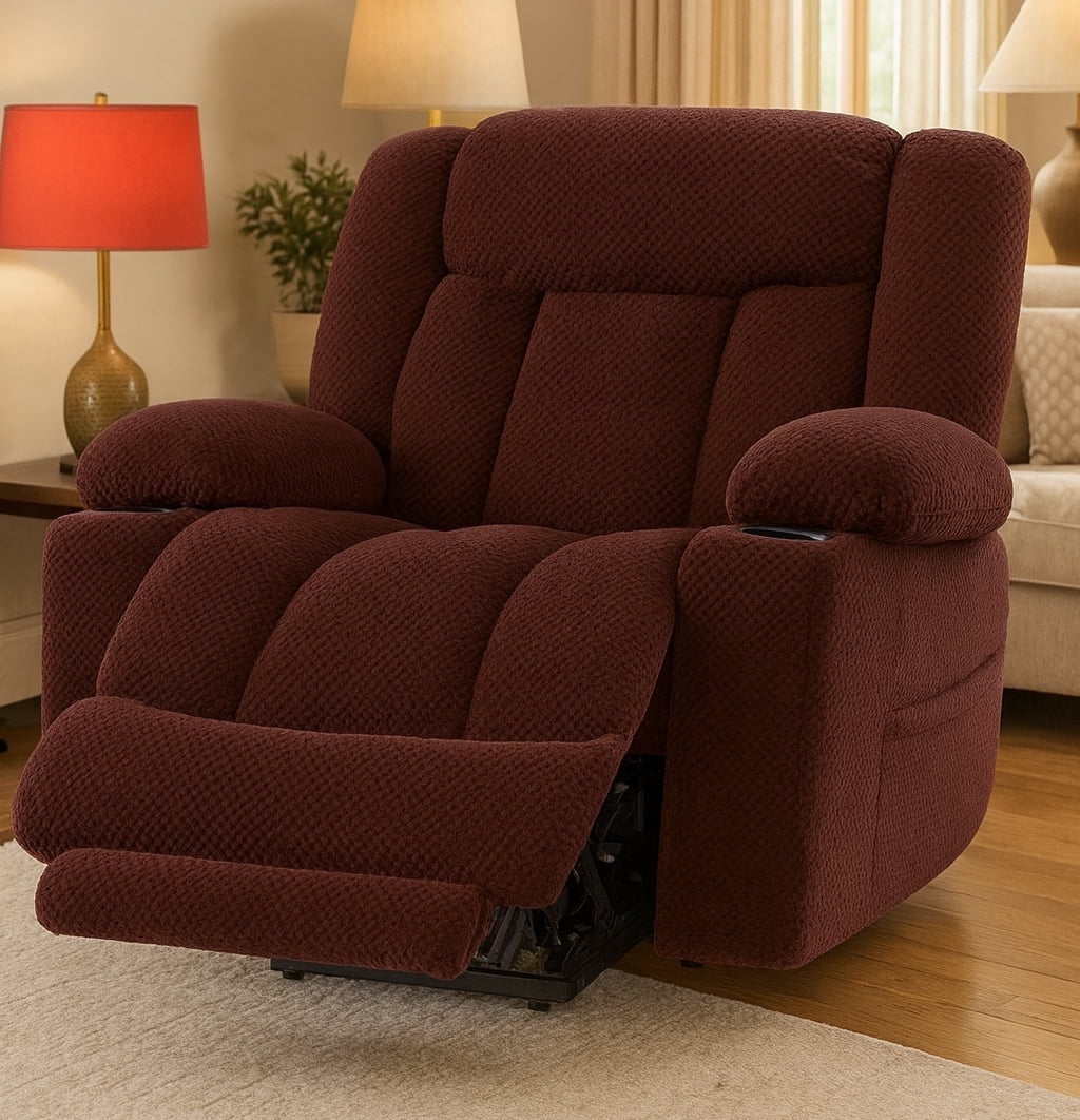 Large-Wide Power Lift Recliner Chair for Elderly, Big and Tall, Heat and Massage, Lift Chairs Recliners with Extended Footrest, Remote Control, 2 Cup Holders