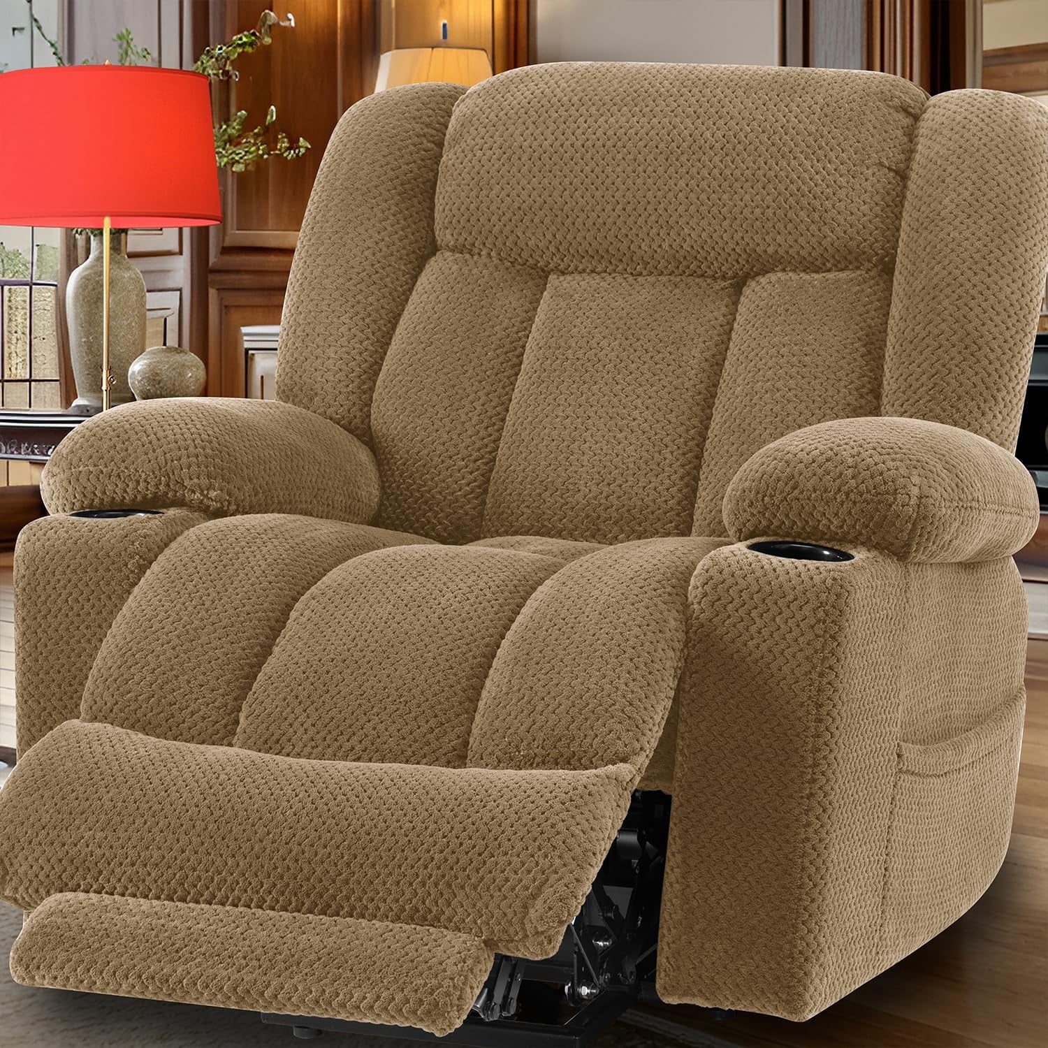 Large-Wide Power Lift Recliner Chair for Elderly, Big and Tall, Heat and Massage, Lift Chairs Recliners with Extended Footrest, Remote Control, 2 Cup Holders