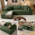 108" L-Shape Modular Cloud Sectional Boneless Sofa with Chaise, Extra-Wide Deep Seat Plush Corduroy Couch for Living Rooms & Apartments (Green)