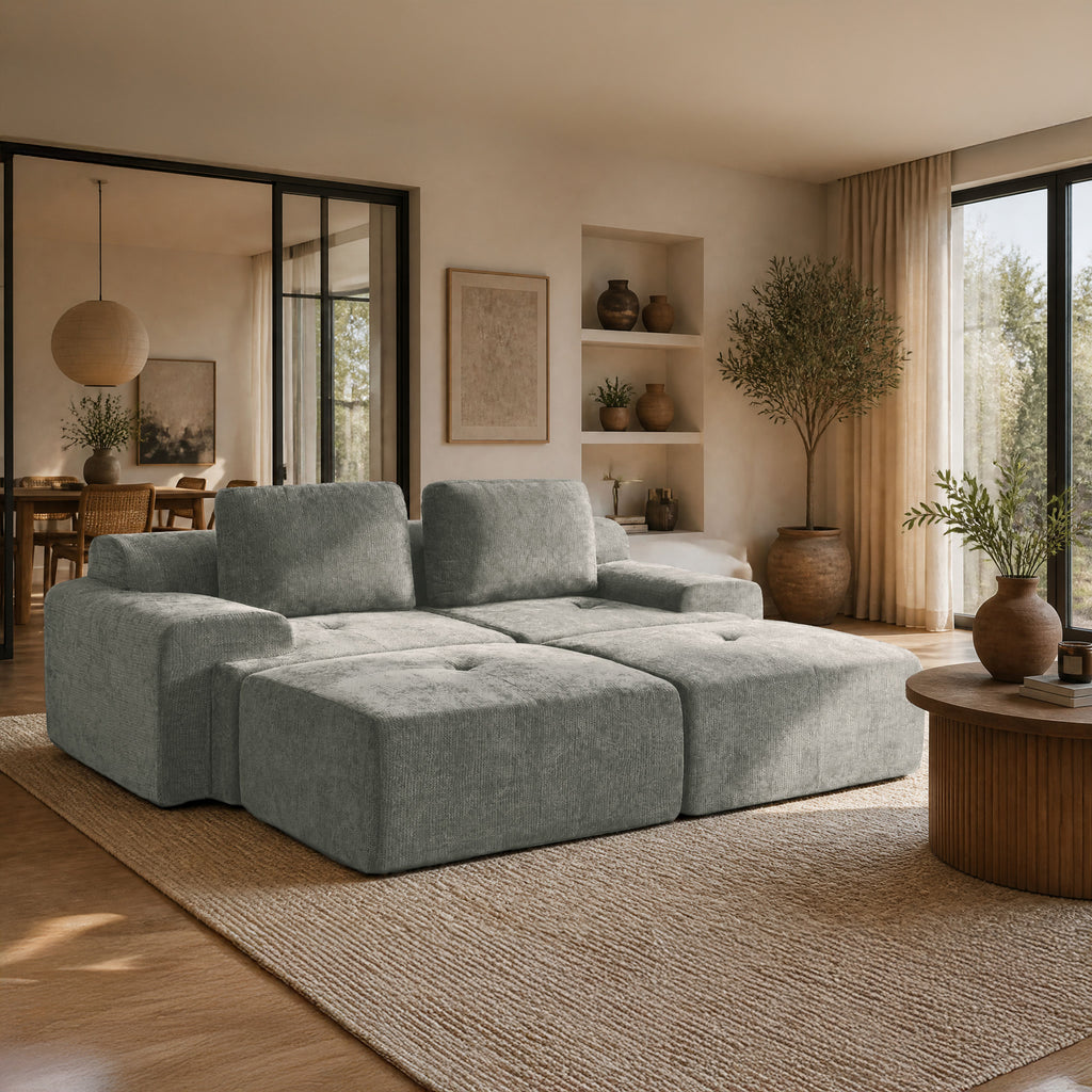 85" Oversized Cloud Modular Sofa, High Back & Extra Deep Seat, No Assembly Required Soft Chenille, 2 Seat,Light Gray