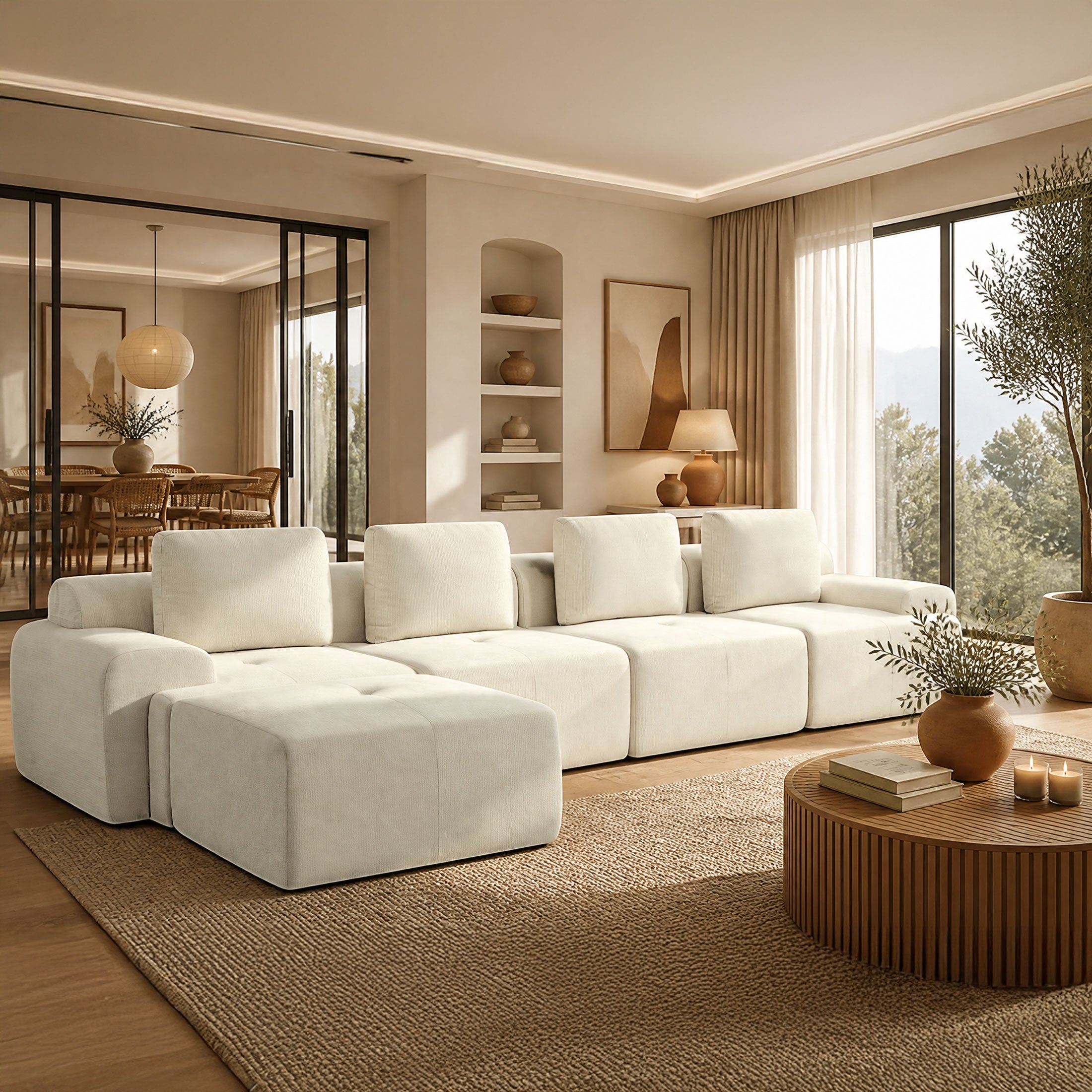 159" L-Shaped Oversized Cloud Couch, Modular Sectional Sofa with High Back & Extra Deep Seat, No Assembly Required, Plush Chenille, Beige