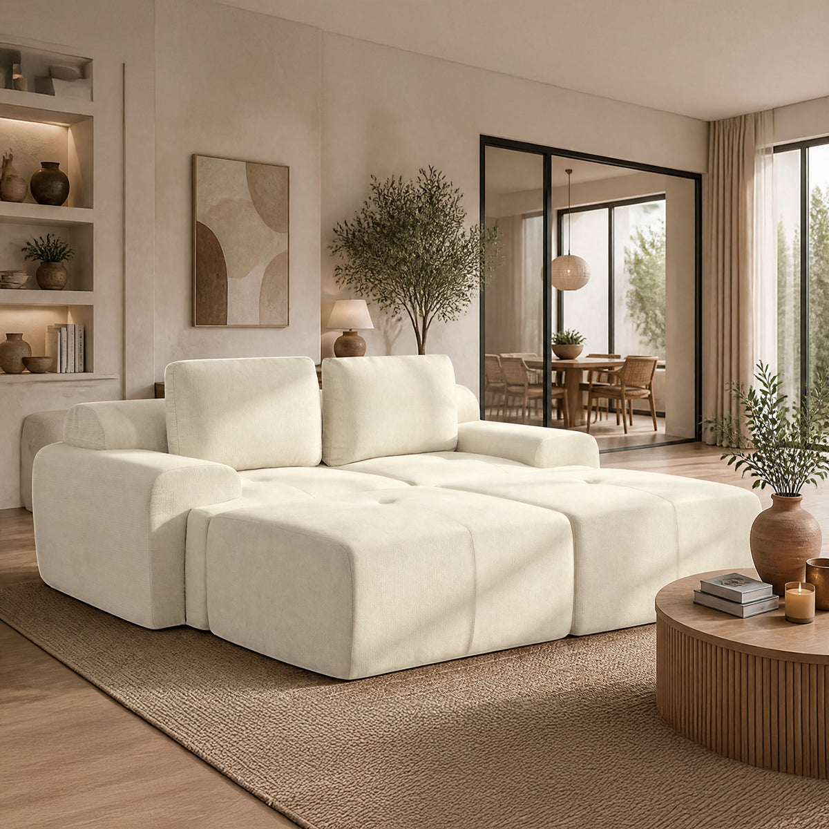 85" Oversized Cloud Modular Sofa, High Back & Extra Deep Seat, No Assembly Required Soft Chenille, 2 Seats &2 Ottoman,Beige