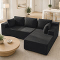 Cfvyne 98" Modular Sectional Sofa with Chaise, Boneless Cloud Couch with Dual-Layer Foam, Deep Seat L-Shaped Corduroy Sofa for Living Room, Black