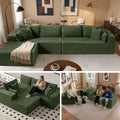 138" L-Shape Modular Cloud Sectional Boneless Sofa with Chaise, Extra-Wide Deep Seat Plush Corduroy Couch for Living Rooms & Apartments (Green)