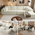 138" L-Shape Modular Cloud Sectional Boneless Sofa with Chaise, Extra-Wide Deep Seat Plush Corduroy Couch for Living Rooms & Apartments (Beige)