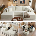 108" U-Shape Modular Cloud Sectional Boneless Sofa with Chaise & Ottoman, Extra-Wide Deep Seat Plush Corduroy Couch for Living Rooms & Apartments (Beige)