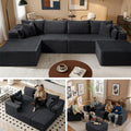 138" U-Shape Modular Cloud Sectional Boneless Sofa with Chaise & Ottoman, Extra-Wide Deep Seat Plush Corduroy Couch for Living Rooms & Apartments (Dark Grey)