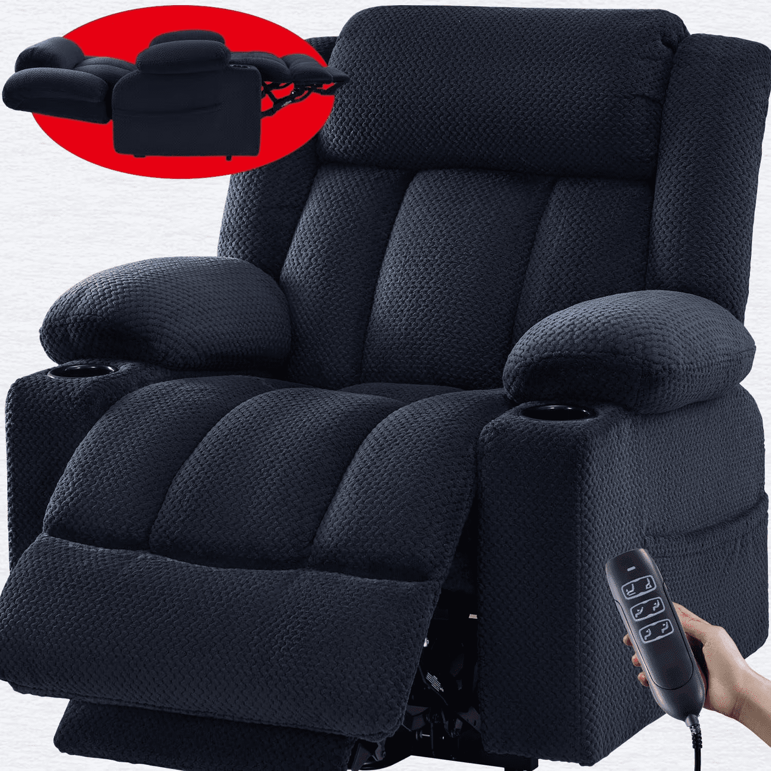 Triple Motor Large-Wide Power Lift Recliner Chair for Elderly Big and Tall, Lay Flat, Heat and Massage, Infinite Position, Power Headrest
