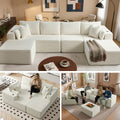 138" U-Shape Modular Cloud Sectional Boneless Sofa with Chaise & Ottoman, Extra-Wide Deep Seat Plush Corduroy Couch for Living Rooms & Apartments (Beige)