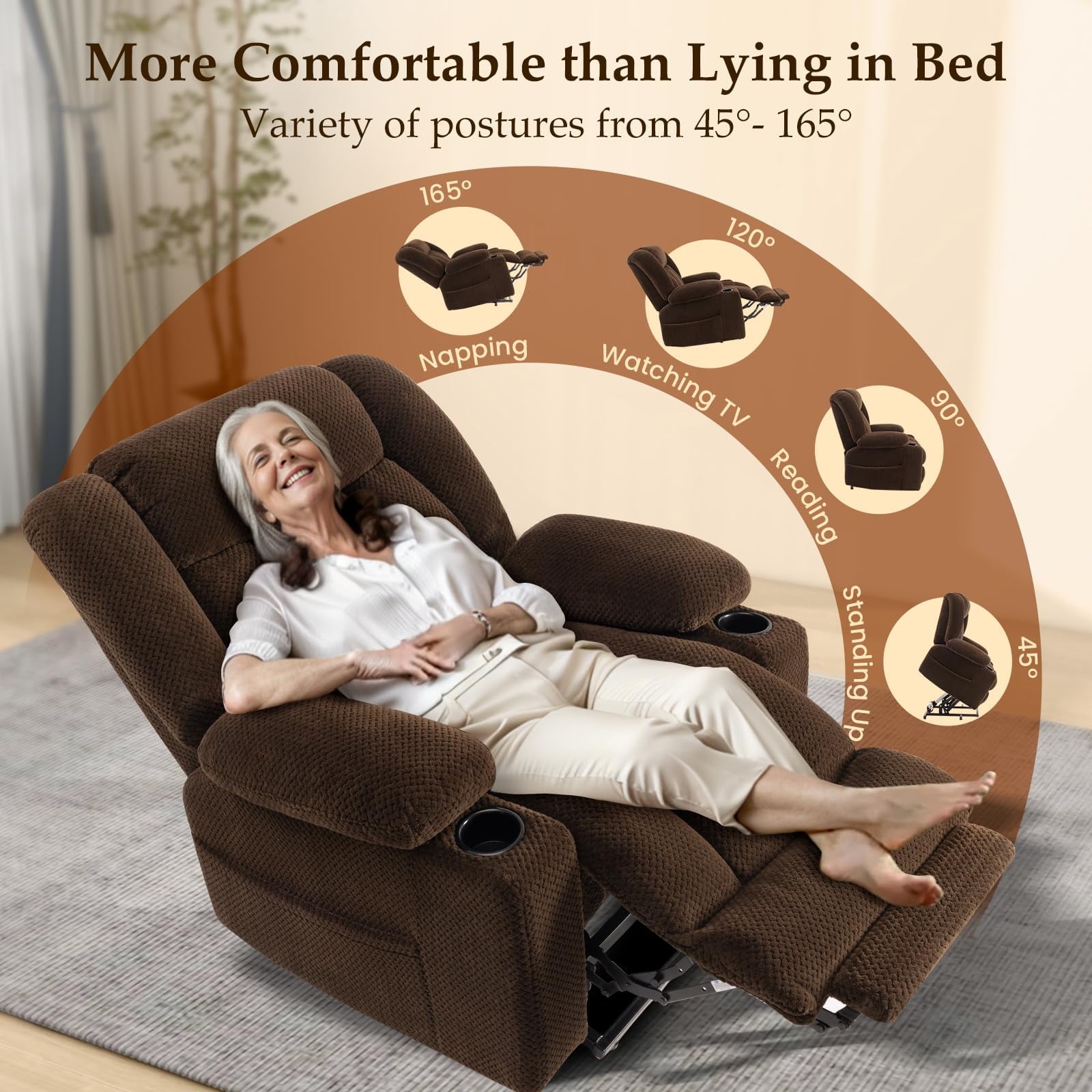 Large-Wide Power Lift Recliner Chair for Elderly, Big and Tall, Heat and Massage, Lift Chairs Recliners with Extended Footrest, Remote Control, 2 Cup Holders