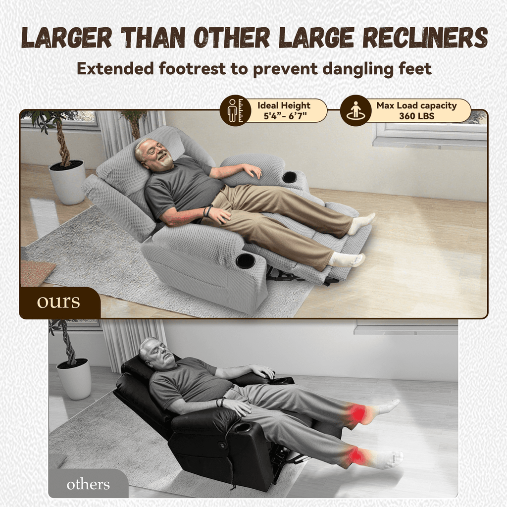 Large-Wide Power Lift Recliner Chair for Elderly, Big and Tall, Heat and Massage, Lift Chairs Recliners with Extended Footrest, Remote Control, 2 Cup Holders
