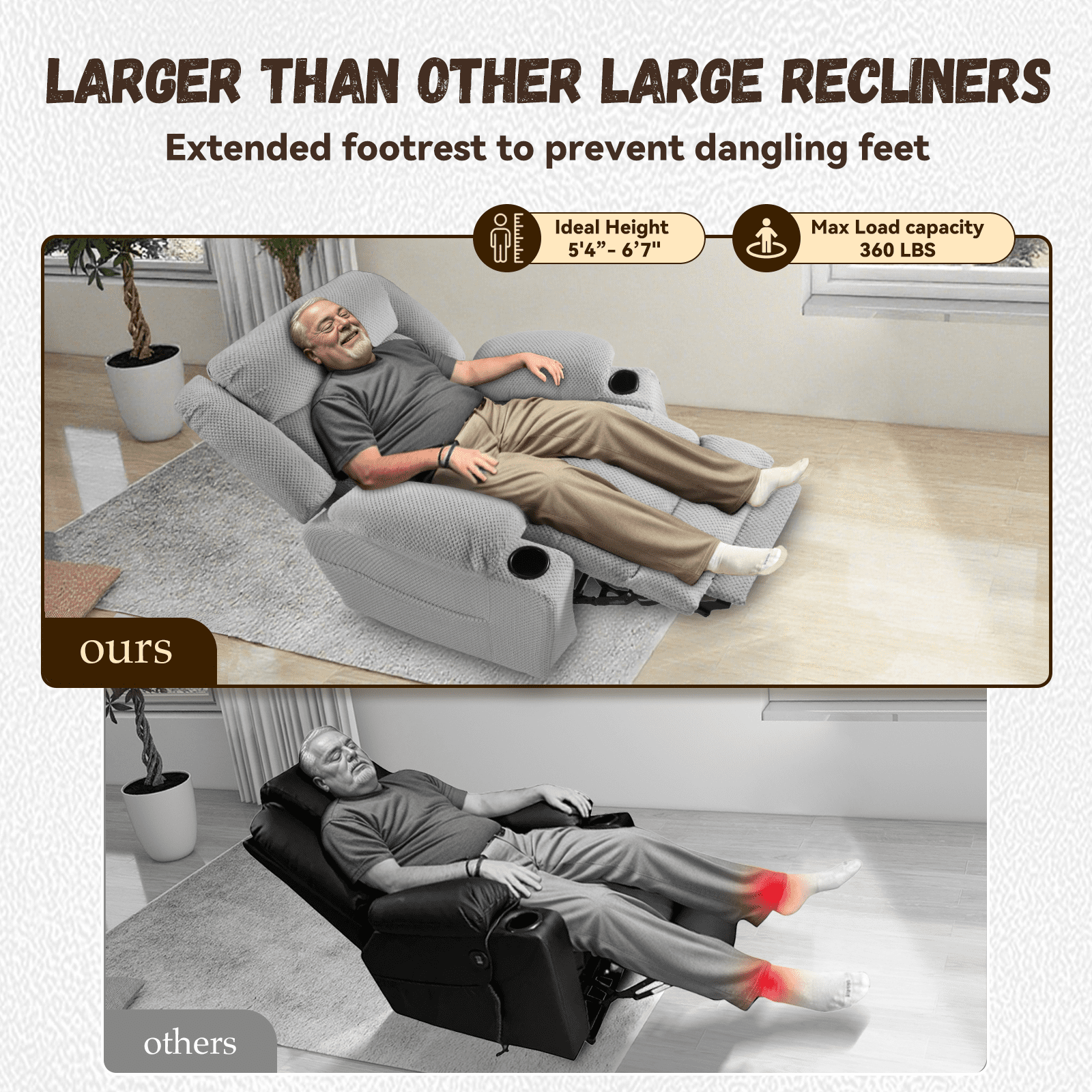 Large-Wide Power Lift Recliner Chair for Elderly, Big and Tall, Heat and Massage, Lift Chairs Recliners with Extended Footrest, Remote Control, 2 Cup Holders
