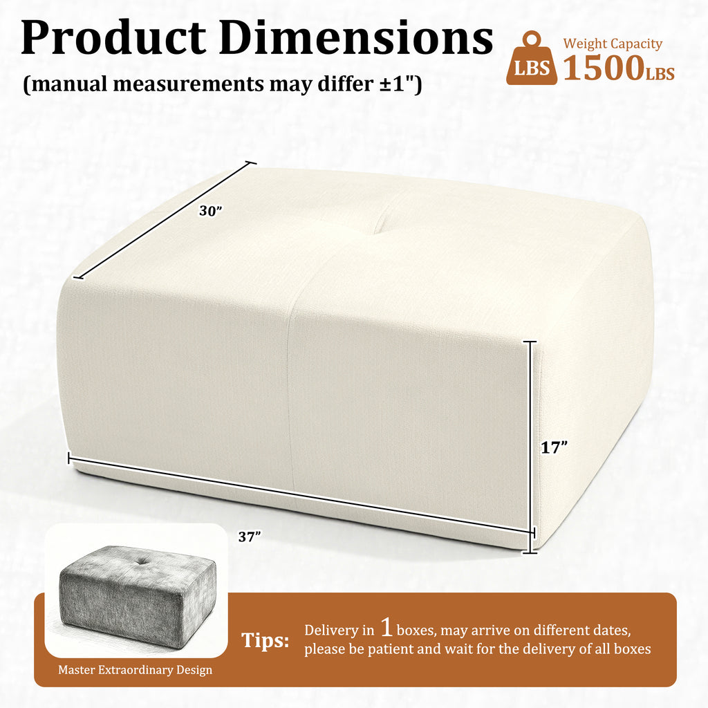 37" Oversized Modular Sofa Ottoman, Soft Chenille Fabric Couch with Deep Seat, High Back Design, No Assembly, Warm White