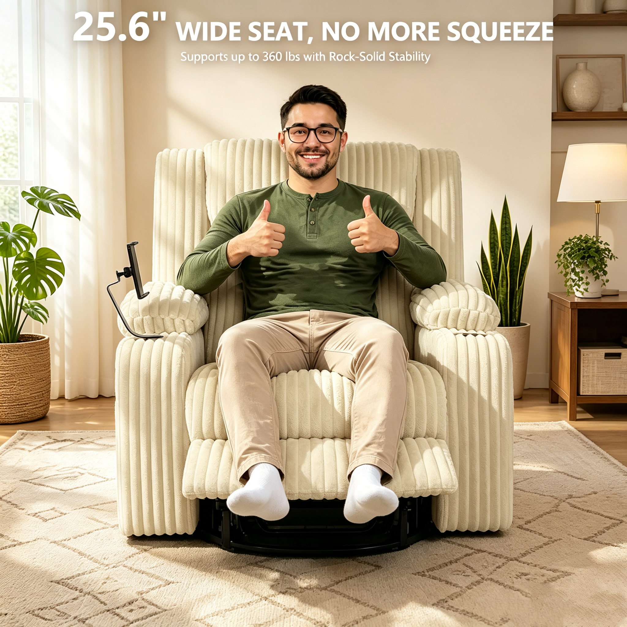 Large Wide Power Lift Recliner Chair for Elderly, Oversized Recliner with Power Headrest, Heat and Massage, Extended Footrest, USB Ports, Cup Holders and Storage Pockets, Khaki