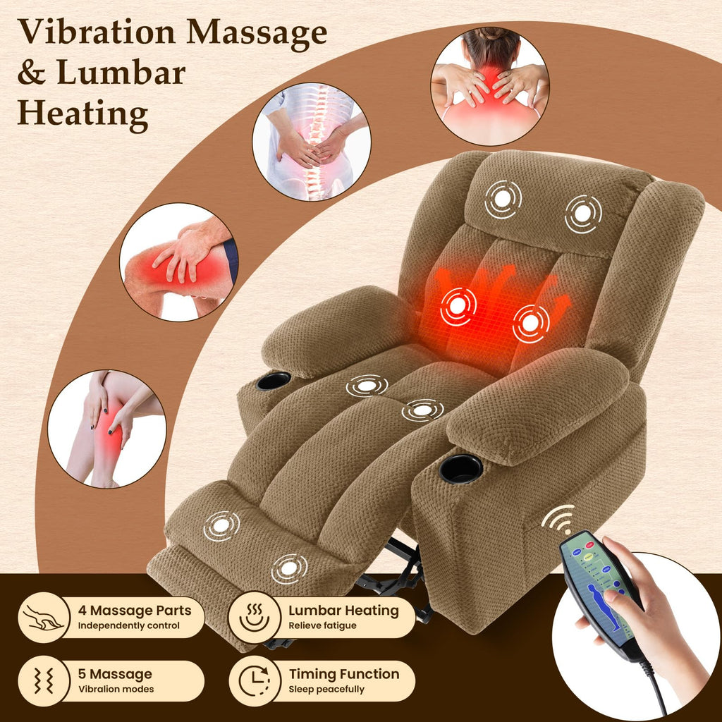 Large-Wide Power Lift Recliner Chair for Elderly, Big and Tall, Heat and Massage, Lift Chairs Recliners with Extended Footrest, Remote Control, 2 Cup Holders