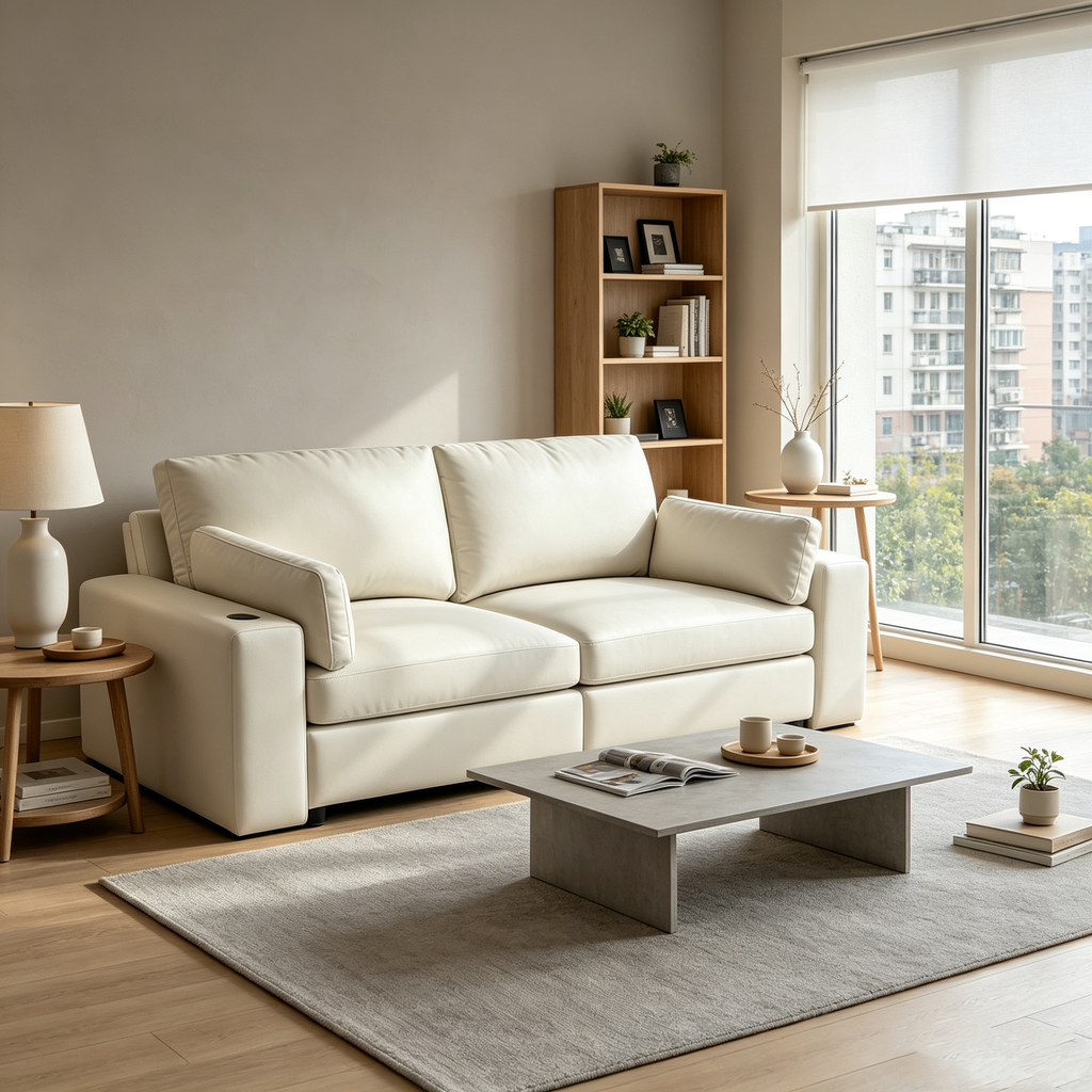 78" Oversized Faux Leather Loveseat Sofa, Deep Seat Couch with Wide Cushions, Scratch-Resistant Vegan Leather, Modern Living Room, Beige