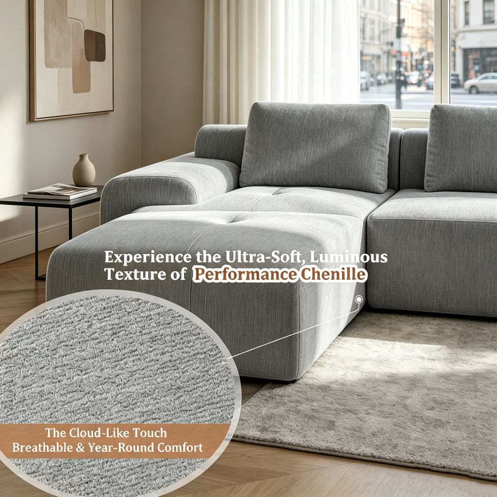 37" Oversized Modular Sofa Ottoman, Soft Chenille Fabric Couch with Deep Seat, High Back Design, No Assembly,Dark Gray