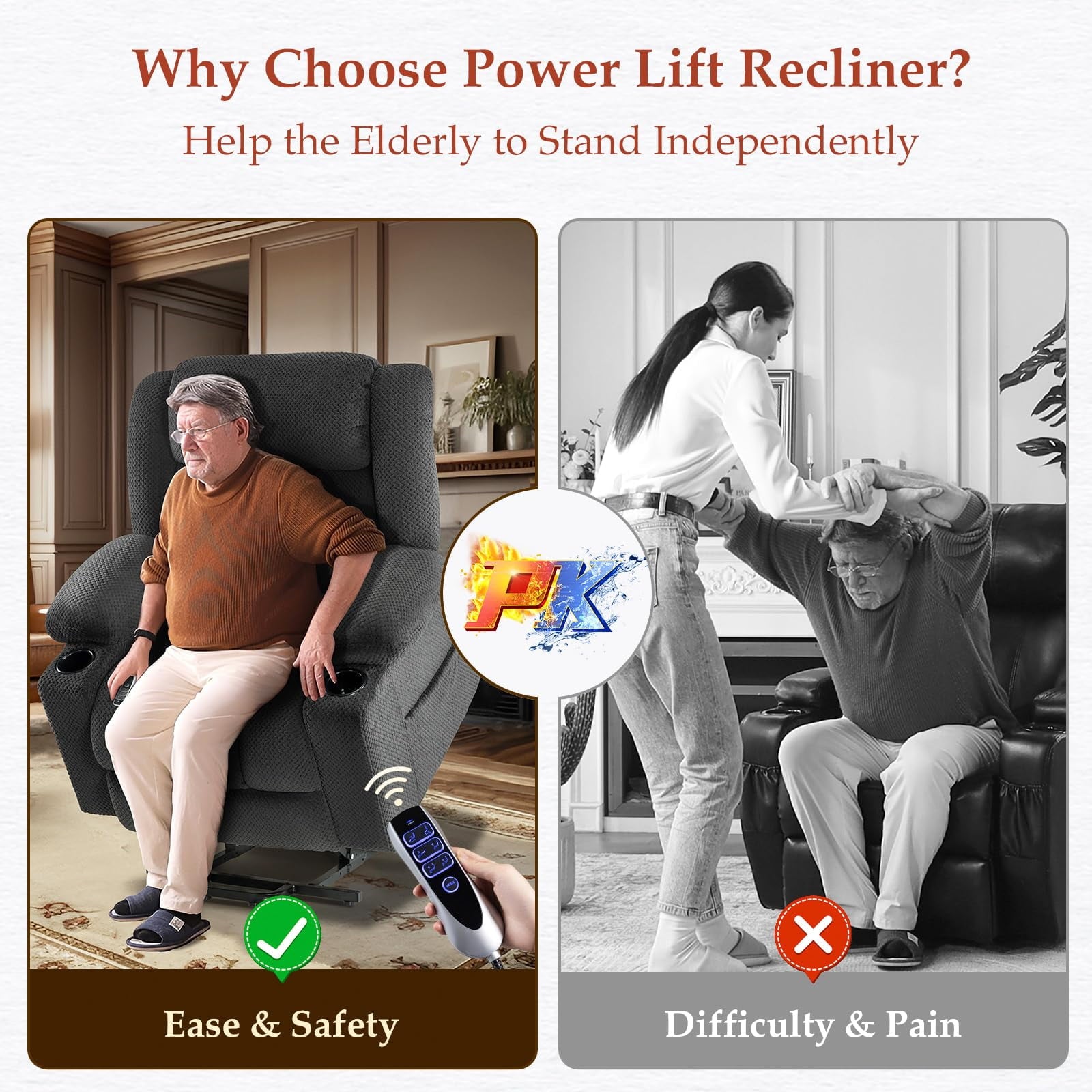 Triple Motor Large-Wide Power Lift Recliner Chair for Elderly Big and Tall with Heat and Massage