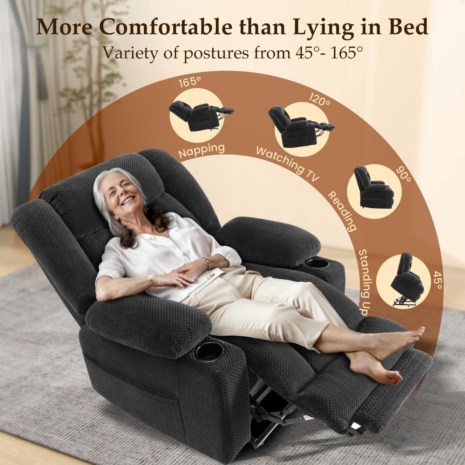 Large-Wide Power Lift Recliner Chair for Elderly, Big and Tall, Heat and Massage, Lift Chairs Recliners with Extended Footrest, Remote Control, 2 Cup Holders