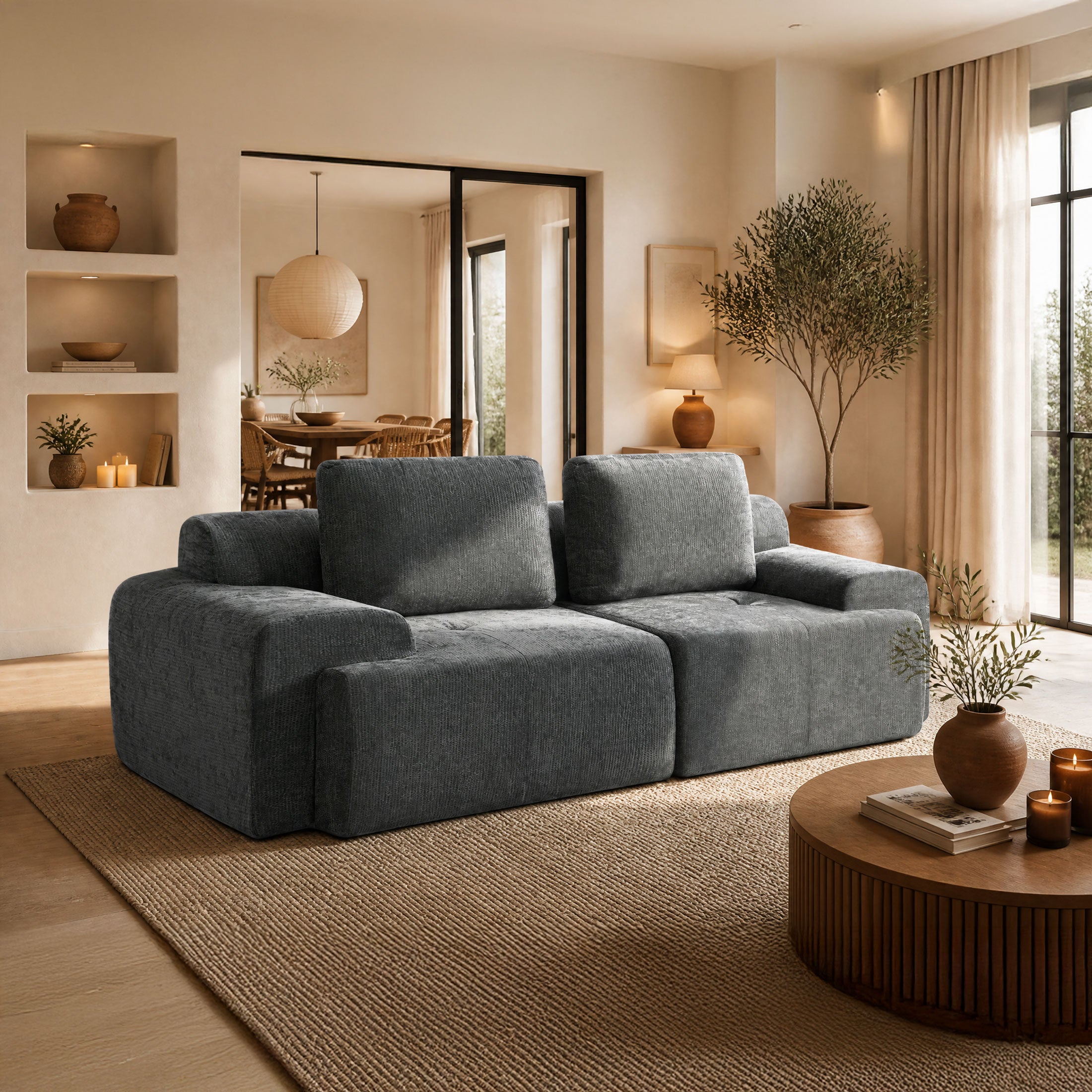 85" Loveseat Cloud Modular Sofa, High Back & Extra Deep Seat, No Assembly Required Soft Chenille, 2 Seat,Dark Gray