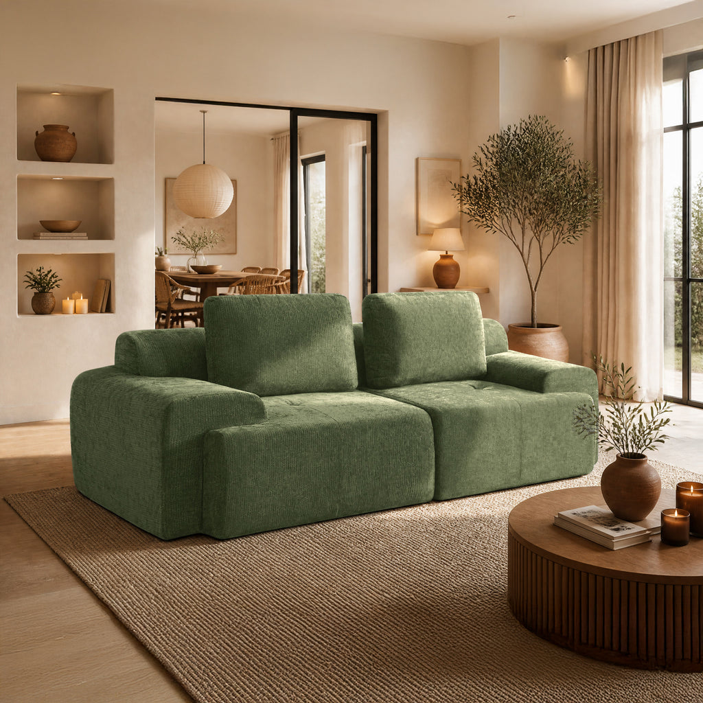 85" Loveseat Cloud Modular Sofa, High Back & Extra Deep Seat, No Assembly Required Soft Chenille, 2 Seat,Green