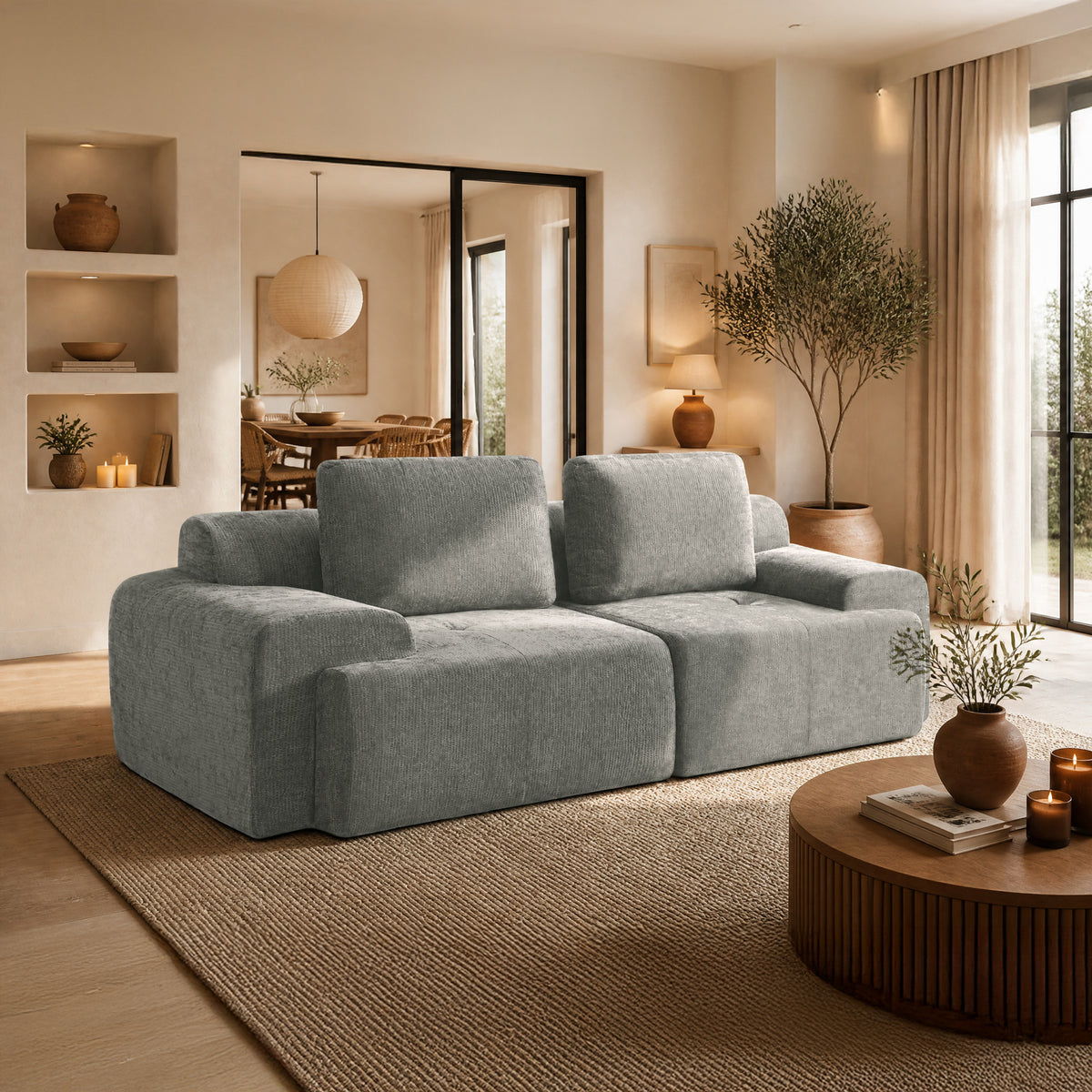 85" Oversized Cloud Modular Sofa, High Back & Extra Deep Seat, No Assembly Required Soft Chenille, 2 Seat,Light Gray