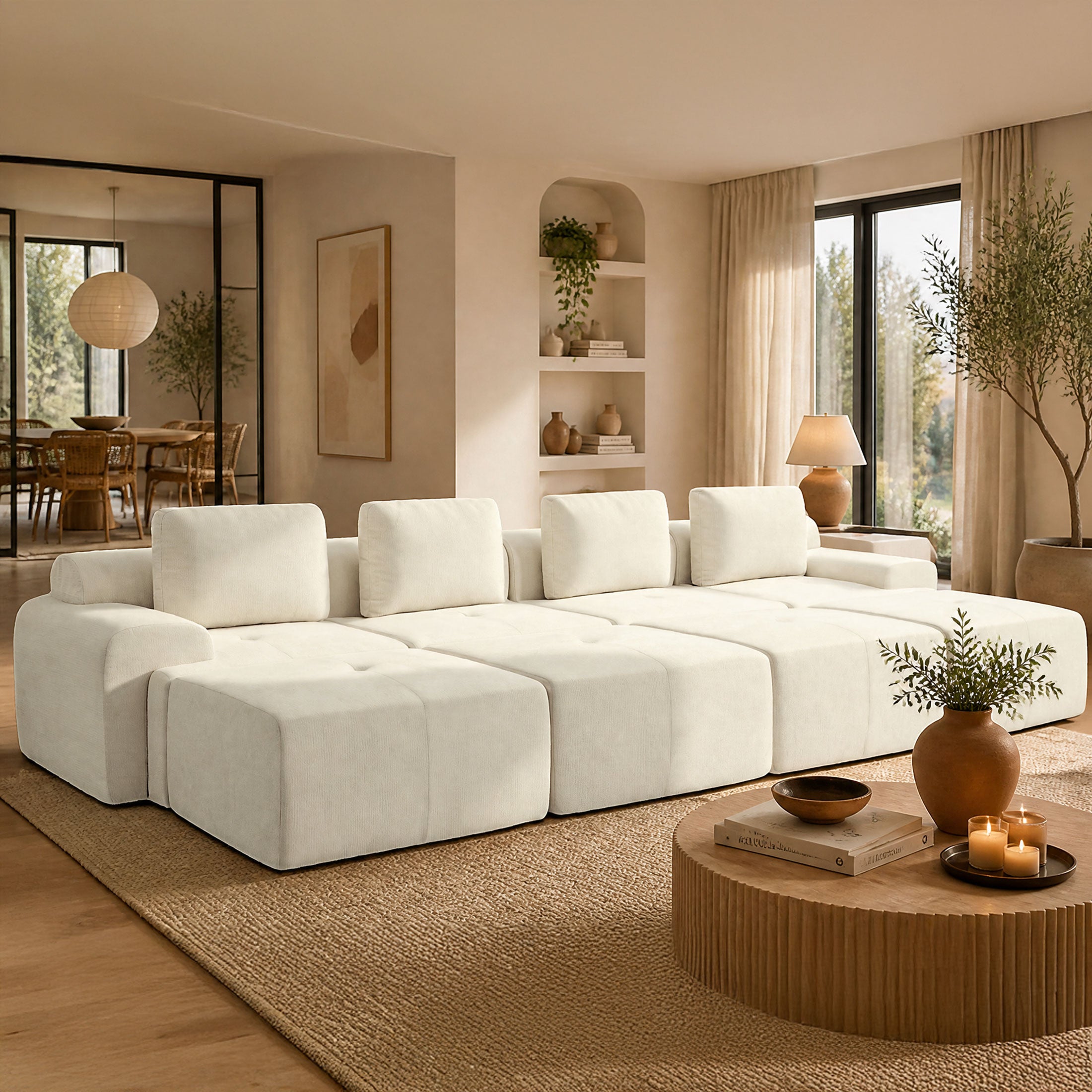 159" U-Shaped Oversized Cloud Couch, Modular Sectional Sofa with High Back & Extra Deep Seat, No Assembly Required, Plush Chenille, Beige