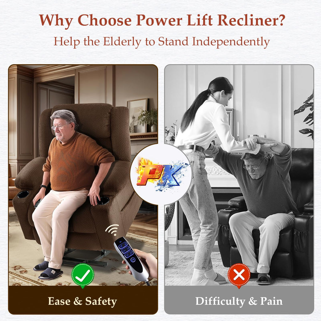 Triple Motor Large-Wide Power Lift Recliner Chair for Elderly Big and Tall, Lay Flat, Heat and Massage, Infinite Position, Power Headrest